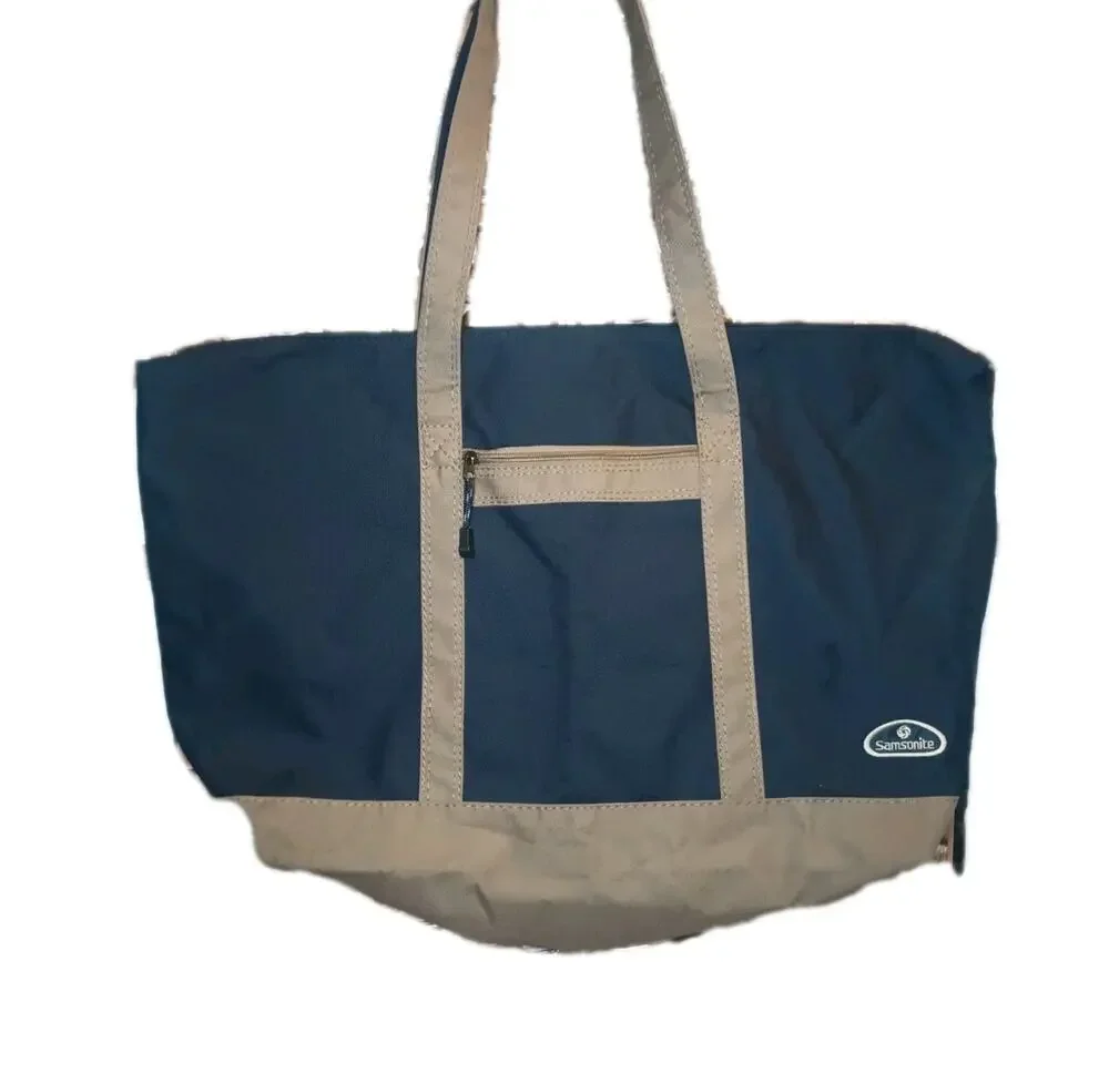 Samsonite Canvas Yacht Travel Tote Bag Weekender Foldable Beige Navy Large 24